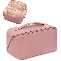 XIVUMN Large Capacity 12 Cms Cosmetic Travel Bag, Women's Makeup Travel Bag Portable Leather Cosmetics Bag, Wide Opening Cosmetic/Makeup Organizer Bags(Pink)