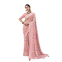 Amazon Brand - Anarva Womens Geometric Printed Light Weight Georgette Saree With Woven Design & Border With Unstitched Blouse Piece (prada-strips-pink)