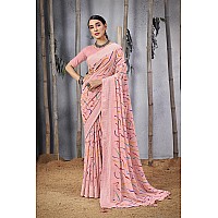 Amazon Brand - Anarva Womens Geometric Printed Light Weight Georgette Saree With Woven Design & Border With Unstitched Blouse Piece (prada-strips-pink)