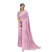 Amazon Brand - Anarva Women Plain Weave Georgette Saree (prada-circle-pink-re)