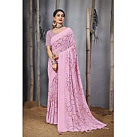 Amazon Brand - Anarva Women Plain Weave Georgette Saree (prada-circle-pink-re)