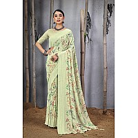 Amazon Brand - Anarva Womens Geometric Printed Light Weight Georgette Saree With Woven Design & Border With Unstitched Blouse Piece (prada-abstract-green)