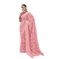 Amazon Brand - Anarva Womens Geometric Printed Light Weight Georgette Saree With Woven Design & Border With Unstitched Blouse Piece (prada-abstract-pink)