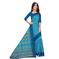 TAMAIRA FASHION Womens Plain Weave Pure Cotton Saree Without Blouse PieceAB35Turquoise