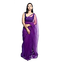 Wardrobe Luxury Womens Purple Net Embroidered Saree