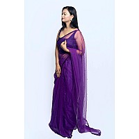 Wardrobe Luxury Womens Purple Net Embroidered Saree