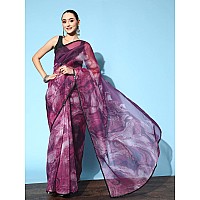 Womanista Womens Purple Abstract Print Organza Saree(TI2890_Purple_Onesize)