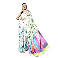 Womanista Womens Off White & Green Abstract Print Satin Saree(TI3017_Off White & Green_Onesize)