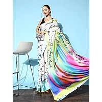 Womanista Womens Off White & Green Abstract Print Satin Saree(TI3017_Off White & Green_Onesize)