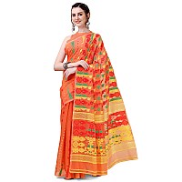 EthnicJunction Womens Woven Jamdhani Cotton Blend Saree With Blouse Piece (EJ7043-Tant-Orange_Orange)