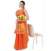 EthnicJunction Womens Woven Jamdhani Cotton Blend Saree With Blouse Piece (EJ7043-Tant-Orange_Orange)