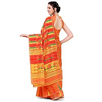 EthnicJunction Womens Woven Jamdhani Cotton Blend Saree With Blouse Piece (EJ7043-Tant-Orange_Orange)