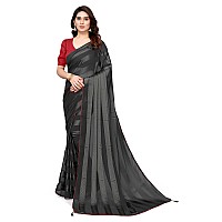 MIRCHI FASHION Womens Plain Weave Georgette Satin Stripes Stone Embellished Saree with Blouse Piece (37217-Black)