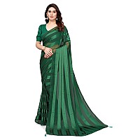 MIRCHI FASHION Womens Plain Weave Georgette Satin Stripes Stone Embellished Saree with Blouse Piece (37211-Green)