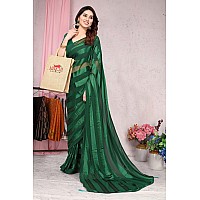 MIRCHI FASHION Womens Plain Weave Georgette Satin Stripes Stone Embellished Saree with Blouse Piece (37211-Green)