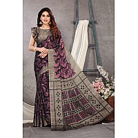 MIRCHI FASHION Womens Plain Weave Chiffon Leaf Printed Saree with Blouse Piece 37081Black Magenta