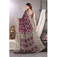 MIRCHI FASHION Womens Plain Weave Chiffon Leaf Printed Saree with Blouse Piece 37081Black Magenta