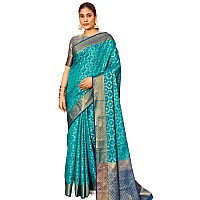 SWORNOF Womens Patola Silk Saree With Unstitched Boluse Piece Firozy Multicolor