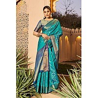 SWORNOF Womens Patola Silk Saree With Unstitched Boluse Piece Firozy Multicolor