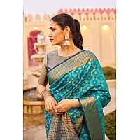 SWORNOF Womens Patola Silk Saree With Unstitched Boluse Piece Firozy Multicolor