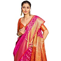 SWORNOF Womens Patola Silk Saree With Unstitched Boluse Piece RANI