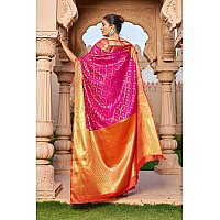 SWORNOF Womens Patola Silk Saree With Unstitched Boluse Piece RANI