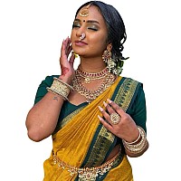 SGF11 Womens Kanjivaram Pure Zari Woven Soft Silk Saree With Blouse Piece Mustard Green