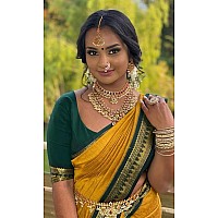 SGF11 Womens Kanjivaram Pure Zari Woven Soft Silk Saree With Blouse Piece Mustard Green