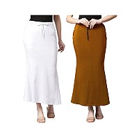 GRECIILOOKS Microfiber Saree Shapewear Petticoat for Women, Cotton Blended Shape Wear for Saree(White&Mustard_M)