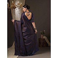 AKHILAM Womens Woven Design Zari Work Banarasi SIlk Saree With Unstitched Blouse Piece (Navy Blue_SOHNA2003)