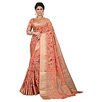 SERONA FABRICS Womens Assam Cotton Silk With Golden Border Thread Embroidered Banarasi Saree With Blouse Piece