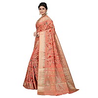 SERONA FABRICS Womens Assam Cotton Silk With Golden Border Thread Embroidered Banarasi Saree With Blouse Piece