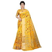 SERONA FABRICS Womens Assam Cotton Silk With Golden Border Thread Embroidered Banarasi Saree With Blouse Piece