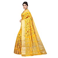 SERONA FABRICS Womens Assam Cotton Silk With Golden Border Thread Embroidered Banarasi Saree With Blouse Piece