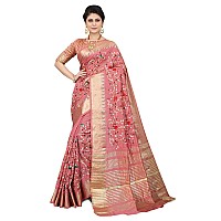 SERONA FABRICS Womens Assam Cotton Silk With Golden Border Thread Embroidered Banarasi Saree With Blouse Piece