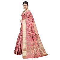 SERONA FABRICS Womens Assam Cotton Silk With Golden Border Thread Embroidered Banarasi Saree With Blouse Piece