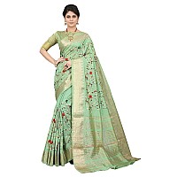 SERONA FABRICS Womens Assam Cotton Silk With Golden Border Thread Embroidered Banarasi Saree With Blouse Piece