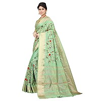 SERONA FABRICS Womens Assam Cotton Silk With Golden Border Thread Embroidered Banarasi Saree With Blouse Piece