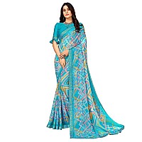 SIRIL Womens Geometric Printed Lace & Piping Chiffon Saree with Unstitched Blouse Piece(2662S2207_Light Blue, Multi)