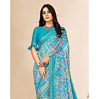 SIRIL Womens Geometric Printed Lace & Piping Chiffon Saree with Unstitched Blouse Piece(2662S2207_Light Blue, Multi)