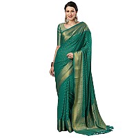 AKHILAM Womens Woven Design Georgette Kanjeevaram Saree With Unstitched Blouse Piece Teal blue4ALEKHA4003