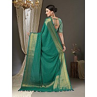 AKHILAM Womens Woven Design Georgette Kanjeevaram Saree With Unstitched Blouse Piece Teal blue4ALEKHA4003