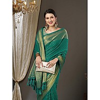 AKHILAM Womens Woven Design Georgette Kanjeevaram Saree With Unstitched Blouse Piece Teal blue4ALEKHA4003