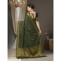 AKHILAM Womens Woven Design Georgette Kanjeevaram Saree With Unstitched Blouse Piece Green2ALEKHA2002