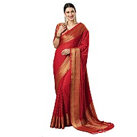 AKHILAM Womens Woven Design Georgette Kanjeevaram Saree With Unstitched Blouse Piece Red4ALEKHA4001