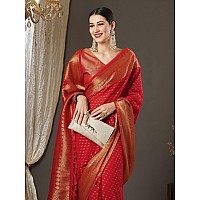 AKHILAM Womens Woven Design Georgette Kanjeevaram Saree With Unstitched Blouse Piece Red4ALEKHA4001