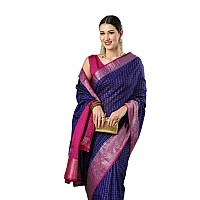 AKHILAM Womens Woven Design Aura Silk Taant Saree With Unstitched Blouse Piece Navy Blue11AURA1105