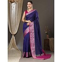 AKHILAM Womens Woven Design Aura Silk Taant Saree With Unstitched Blouse Piece Navy Blue11AURA1105