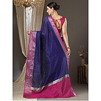 AKHILAM Womens Woven Design Aura Silk Taant Saree With Unstitched Blouse Piece Navy Blue11AURA1105