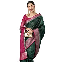 AKHILAM Womens Woven Design Aura Silk Taant Saree With Unstitched Blouse Piece Green11AURA1101